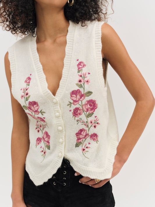 Molly Embroidered Sweater Vest Cream - For Love & Lemons