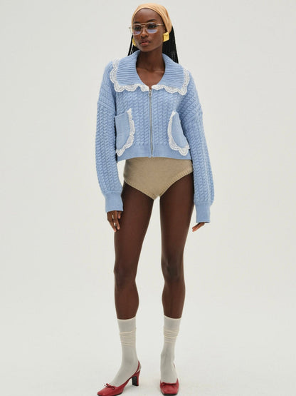 Tierra Knit Jacket Blue - For Love & Lemons