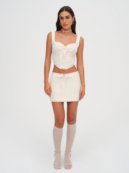 Kelsey Crochet Mini Skirt Cream - For Love & Lemons