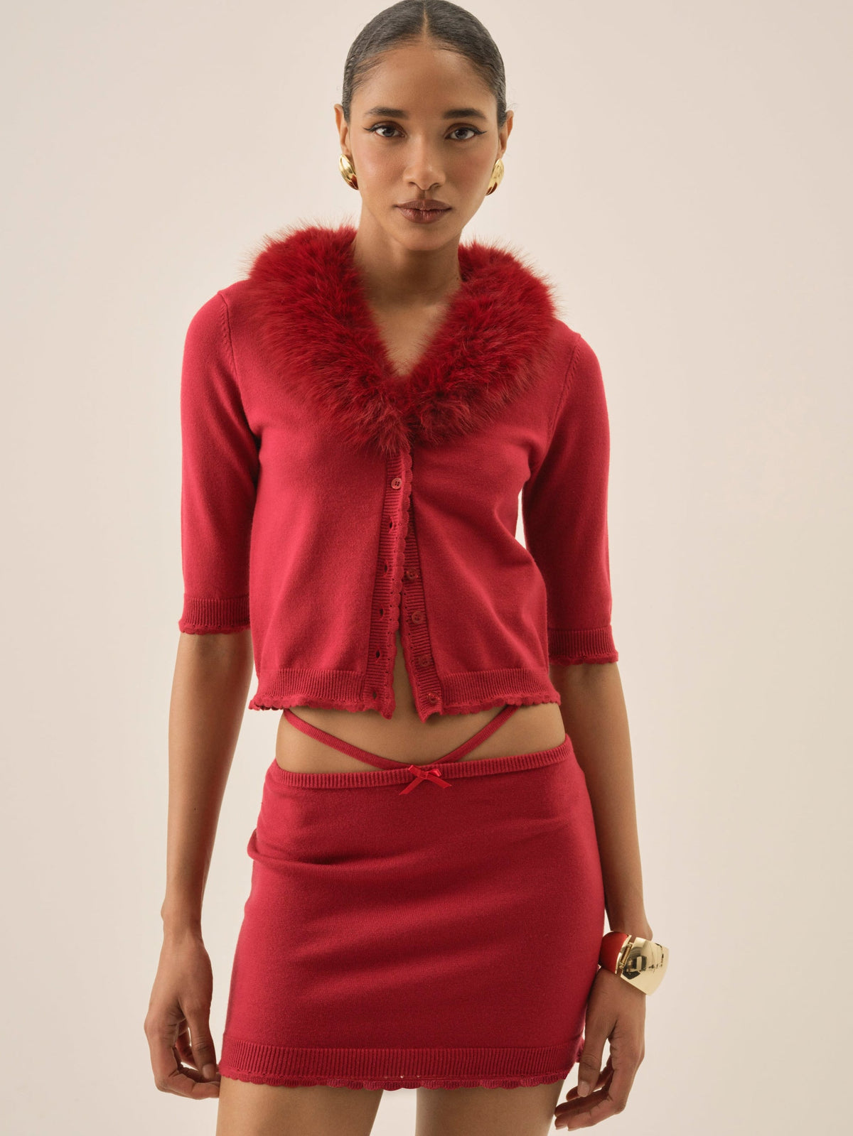 Maura Knit Mini Skirt Red - For Love & Lemons