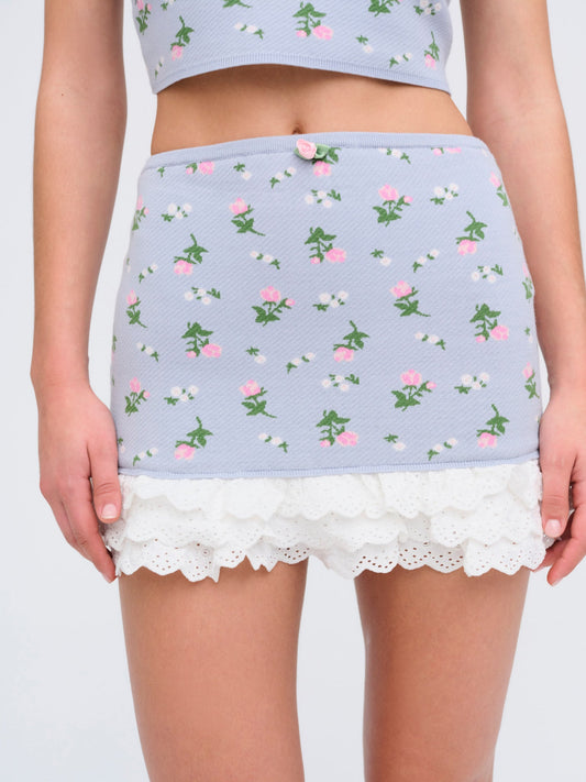 Amalia Knit Mini Skirt Blue - For Love & Lemons