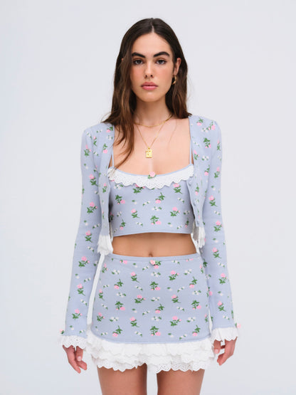 Amalia Knit Mini Skirt Blue - For Love & Lemons