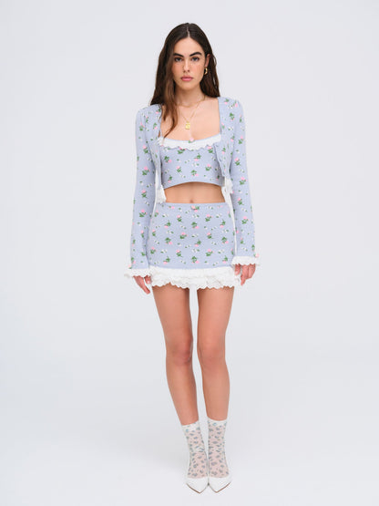 Amalia Knit Mini Skirt Blue - For Love & Lemons
