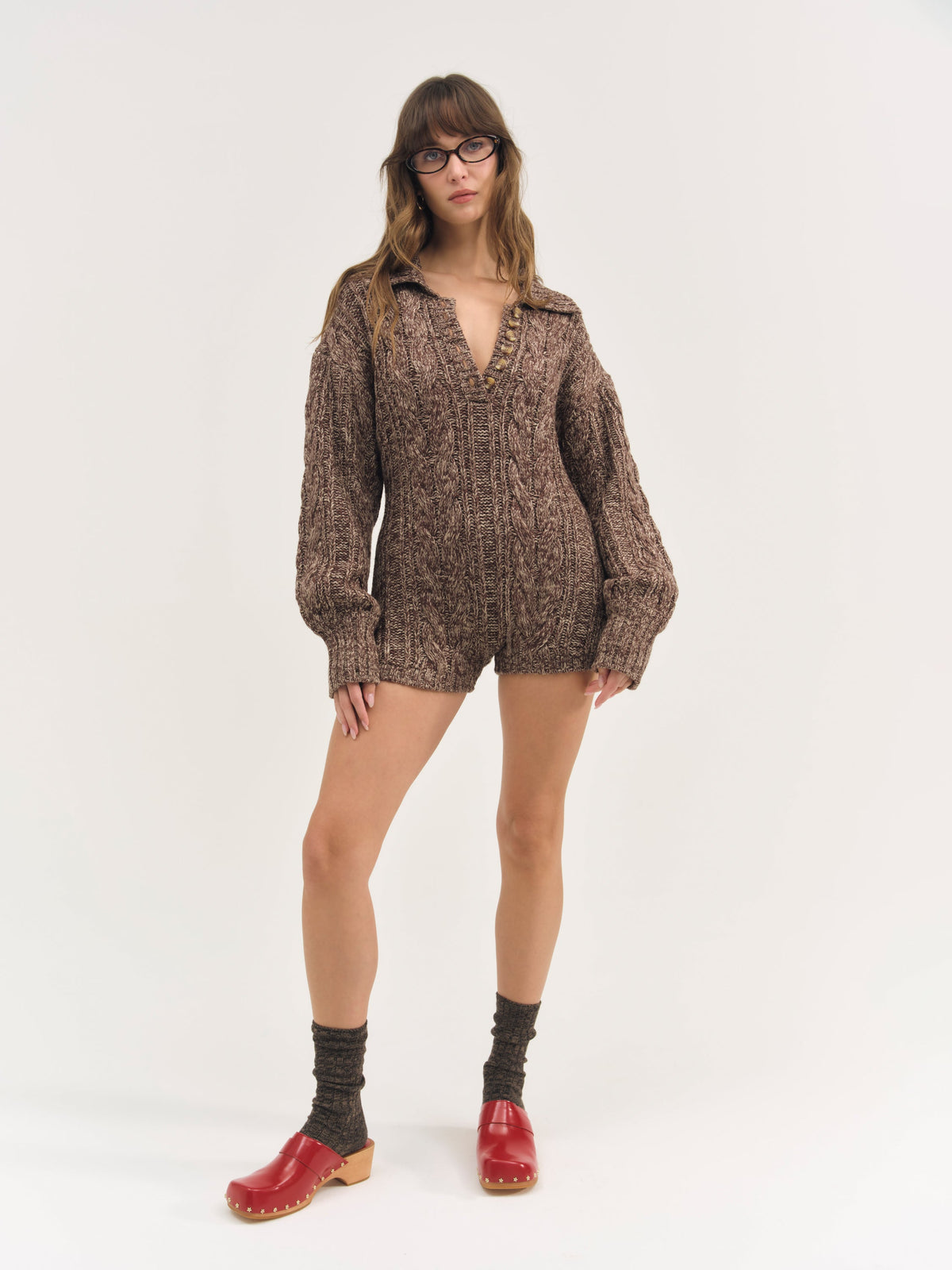 Nathalie Knit Romper Brown - For Love & Lemons