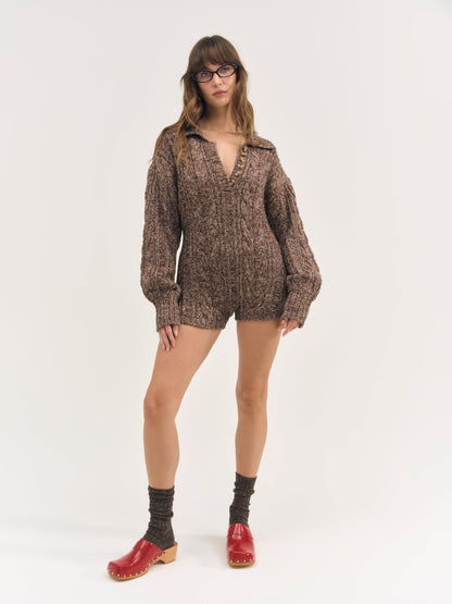 Nathalie Knit Romper Brown - For Love & Lemons