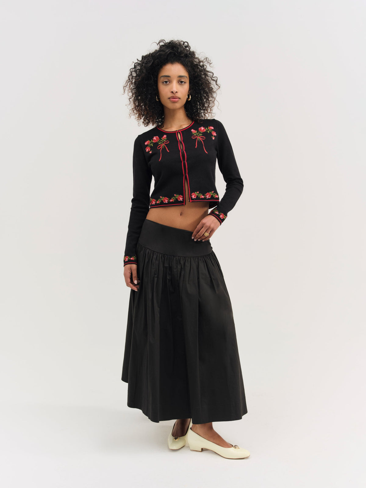 Rose Waltz Embroidered Knit Cardigan Black - For Love & Lemons