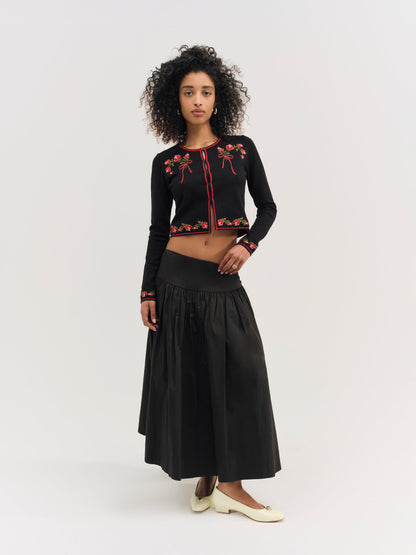 Rose Waltz Embroidered Knit Cardigan Black - For Love & Lemons