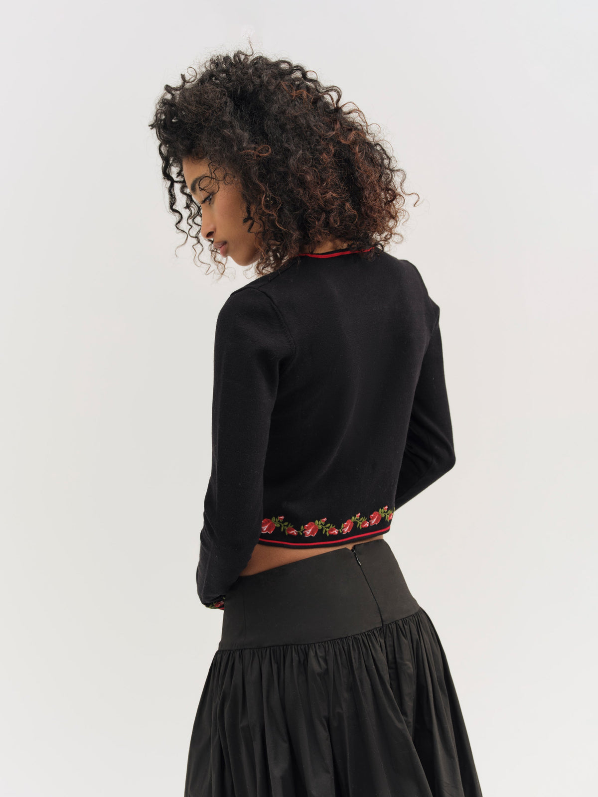 Rose Waltz Embroidered Knit Cardigan Black - For Love & Lemons