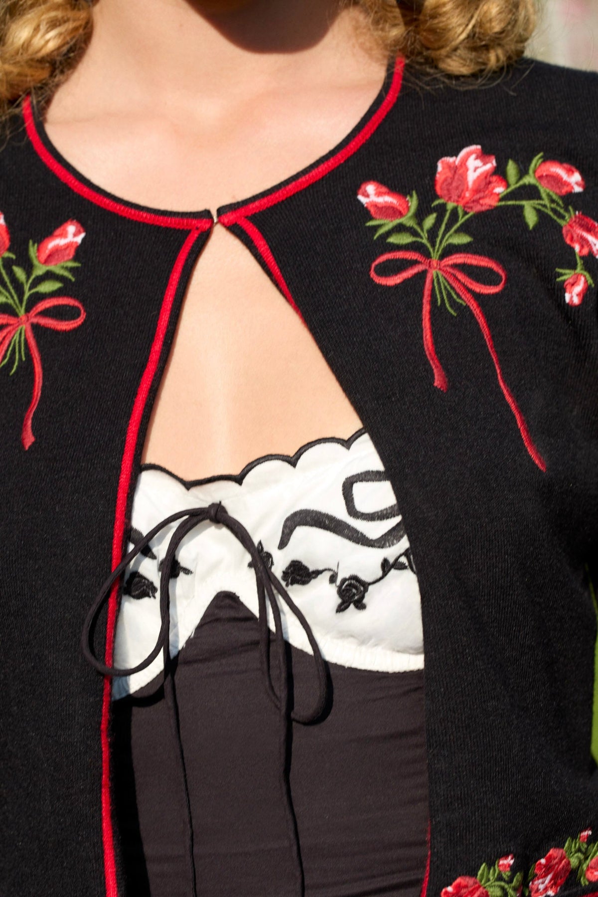 Rose Waltz Embroidered Knit Cardigan Black - For Love & Lemons