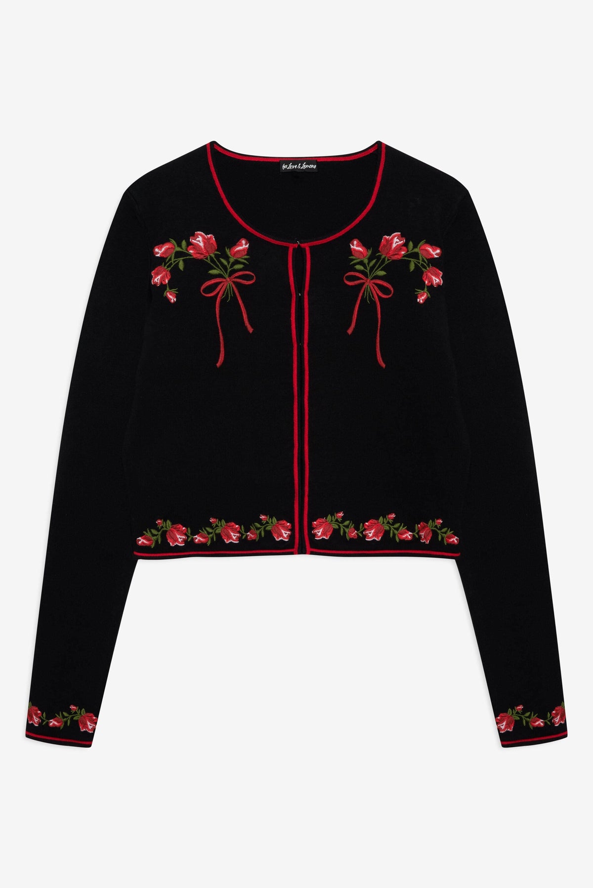 Rose Waltz Embroidered Knit Cardigan Black - For Love & Lemons