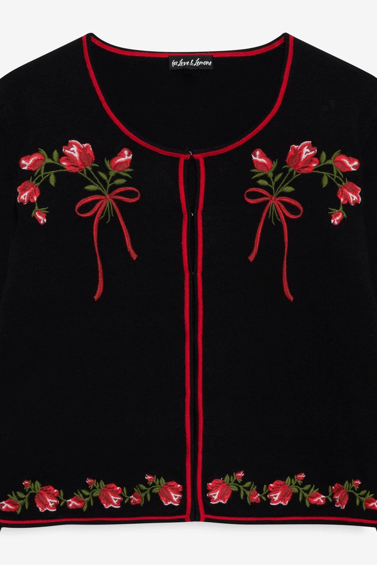 Rose Waltz Embroidered Knit Cardigan Black - For Love & Lemons
