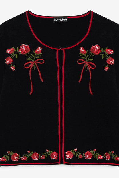 Rose Waltz Embroidered Knit Cardigan Black - For Love & Lemons
