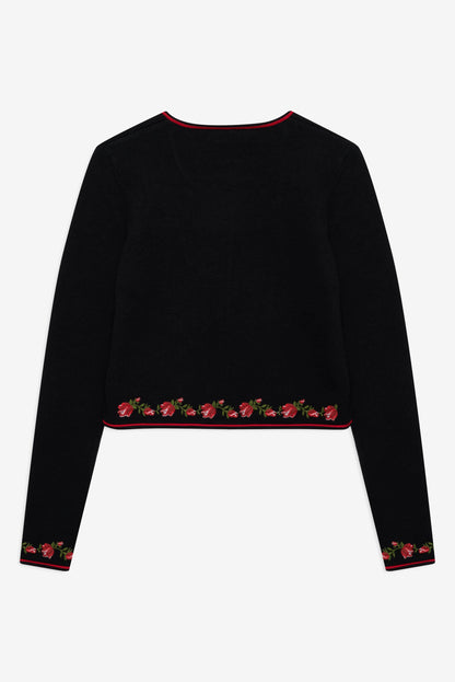 Rose Waltz Embroidered Knit Cardigan Black - For Love & Lemons
