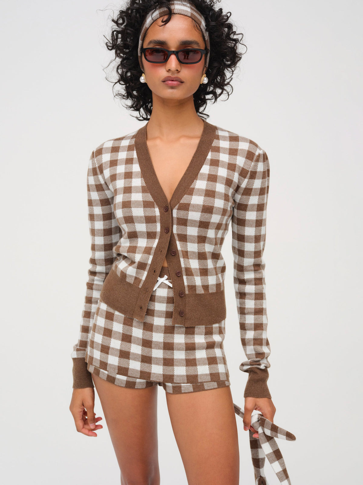 Gingham Knit Skort Brown - For Love & Lemons