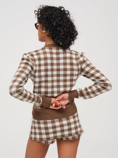 Gingham Knit Skort Brown - For Love & Lemons