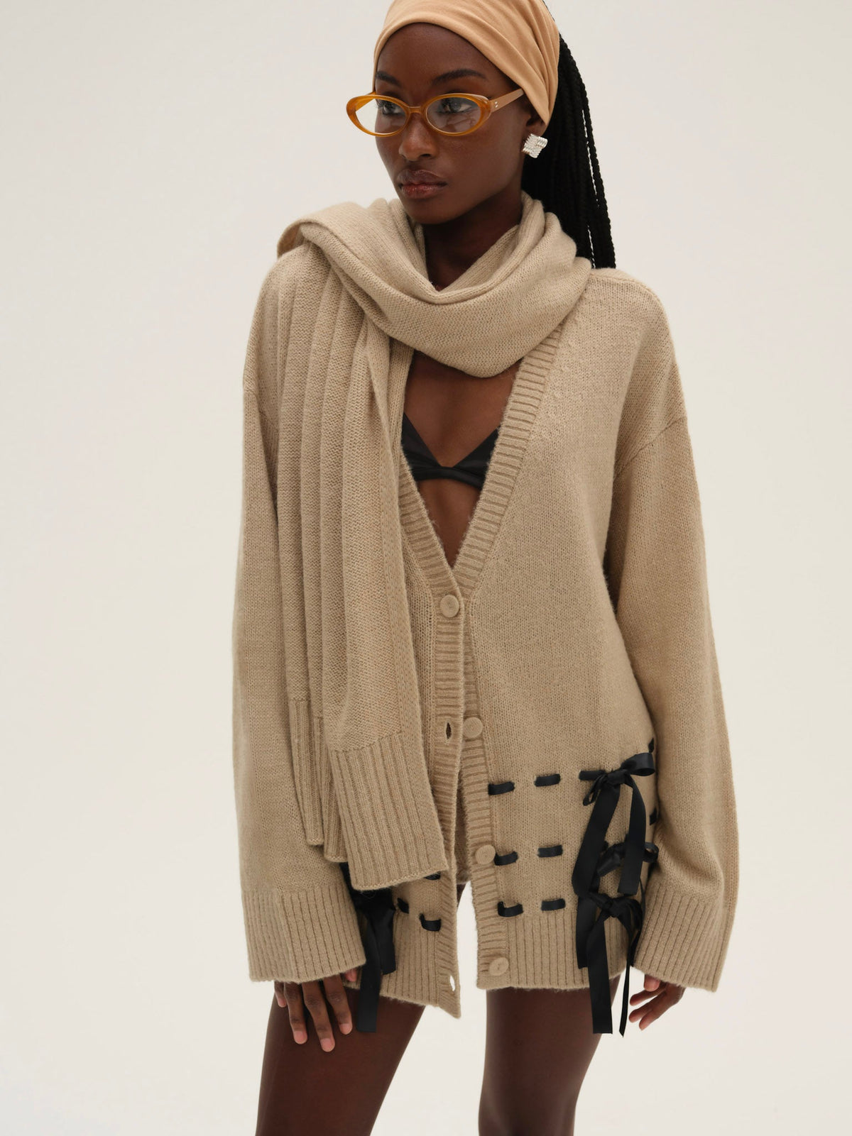 Solana Cardigan with Scarf Tan - For Love & Lemons