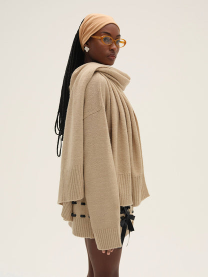 Solana Cardigan with Scarf Tan - For Love & Lemons