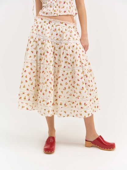 Adahlia Floral Midi Skirt Cream - For Love & Lemons