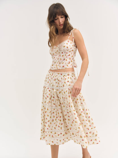 Adahlia Floral Midi Skirt Cream - For Love & Lemons