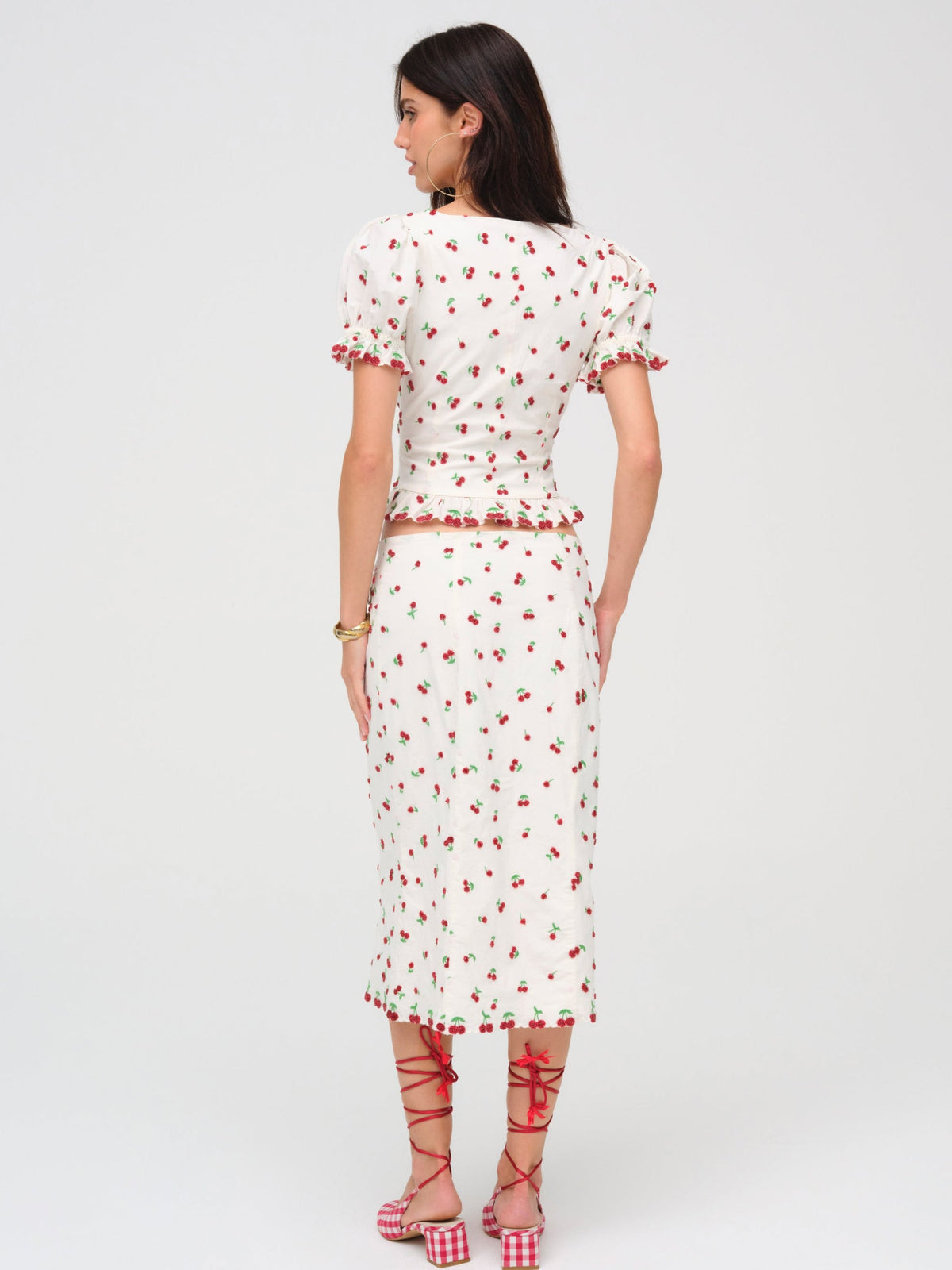 Beaded Cherries Midi Skirt White - For Love & Lemons