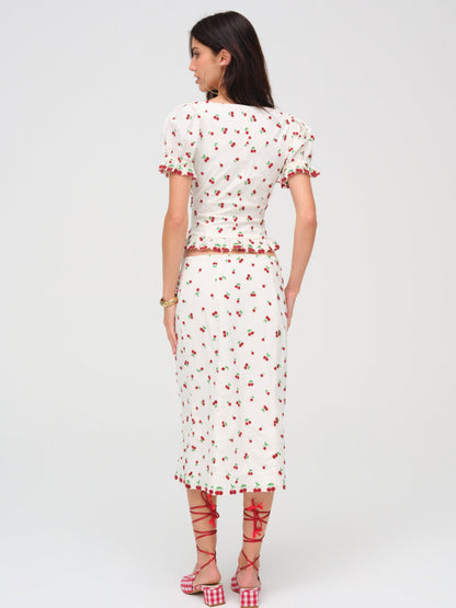 Beaded Cherries Midi Skirt White - For Love & Lemons