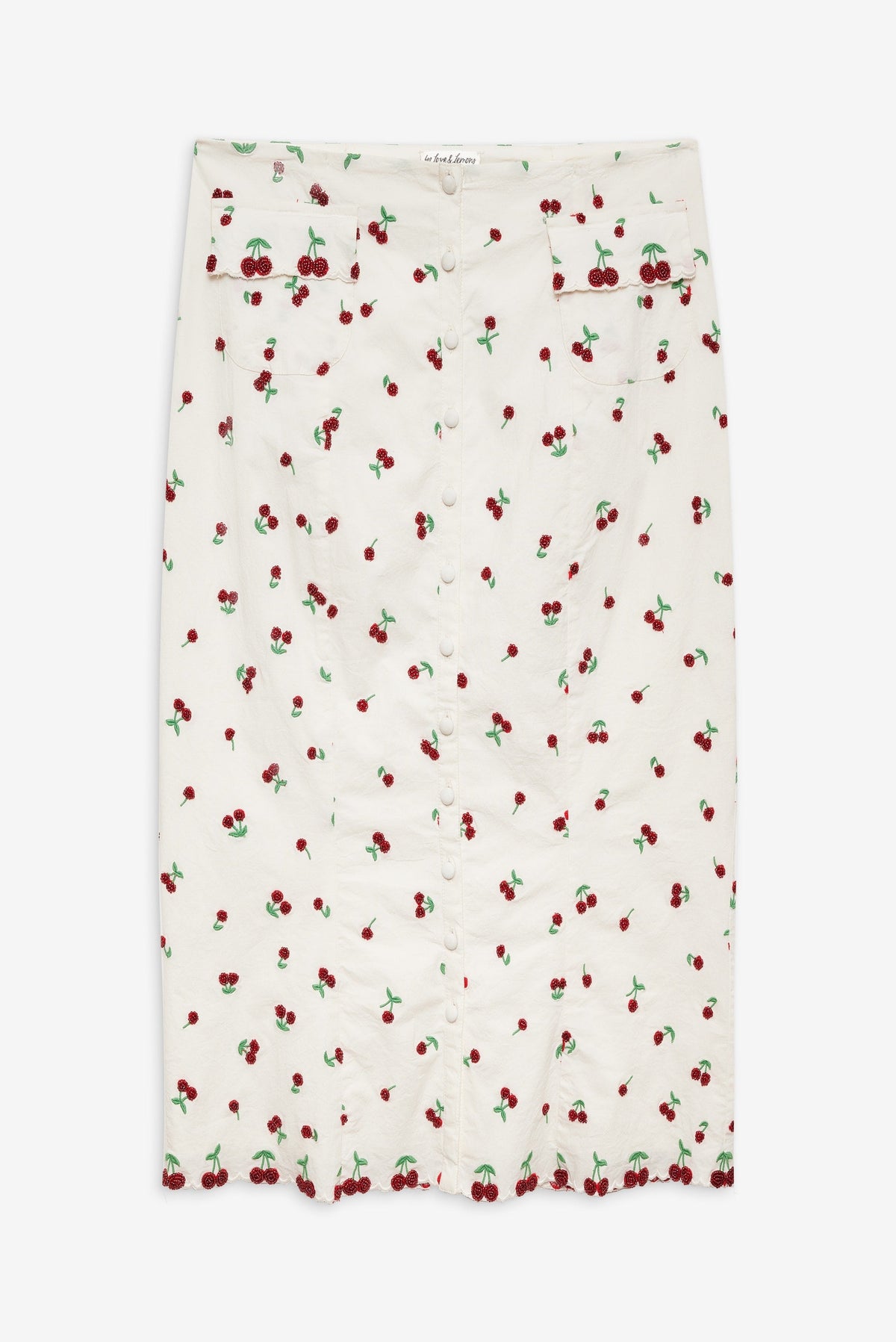 Beaded Cherries Midi Skirt White - For Love & Lemons