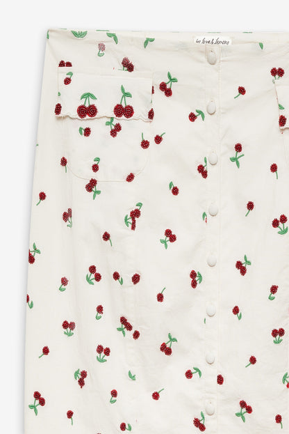 Beaded Cherries Midi Skirt White - For Love & Lemons