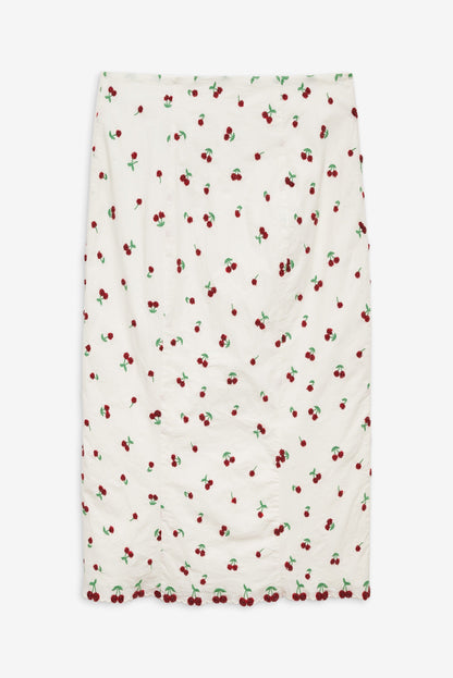 Beaded Cherries Midi Skirt White - For Love & Lemons