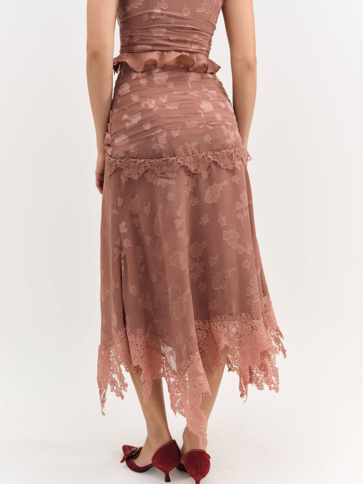 Colette Satin Burnout Midi Skirt Mahogany - For Love & Lemons