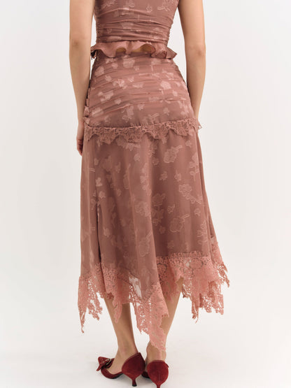 Colette Satin Burnout Midi Skirt Mahogany - For Love & Lemons