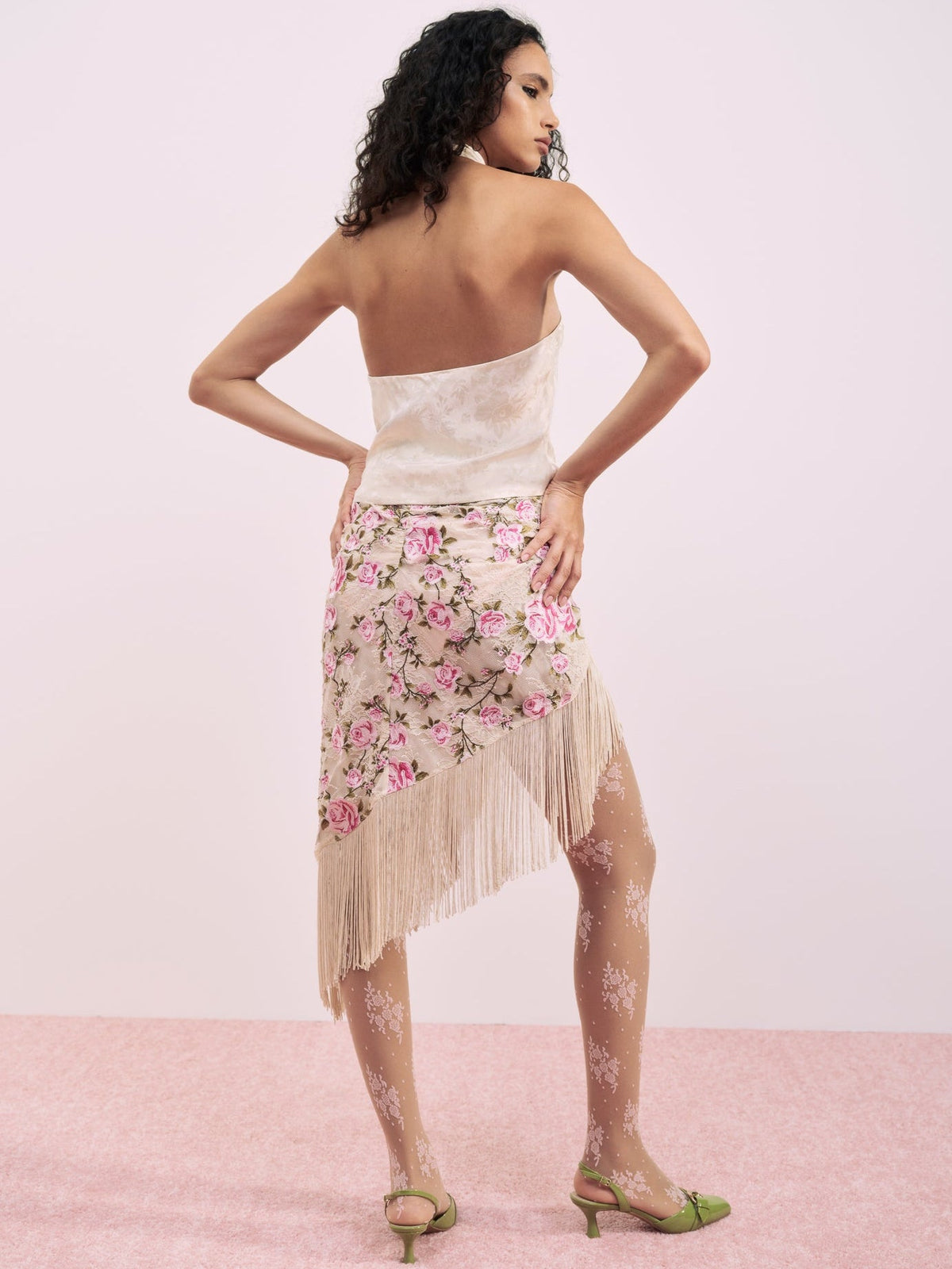 Esme Rose Embroidered Asymmetrical Skirt Pink - For Love & Lemons