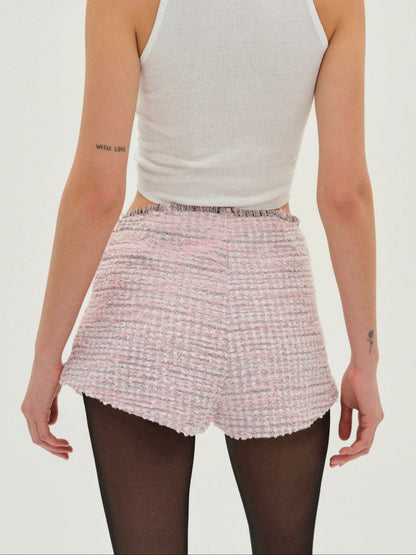 Strawberry Cream Tweed Shorts Pink - For Love & Lemons
