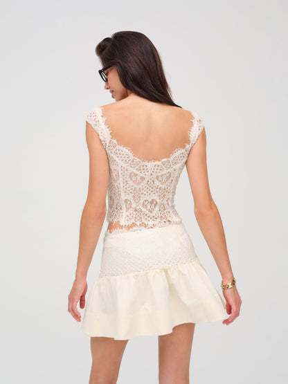 Doily Lace Mini Skirt Cream - For Love & Lemons