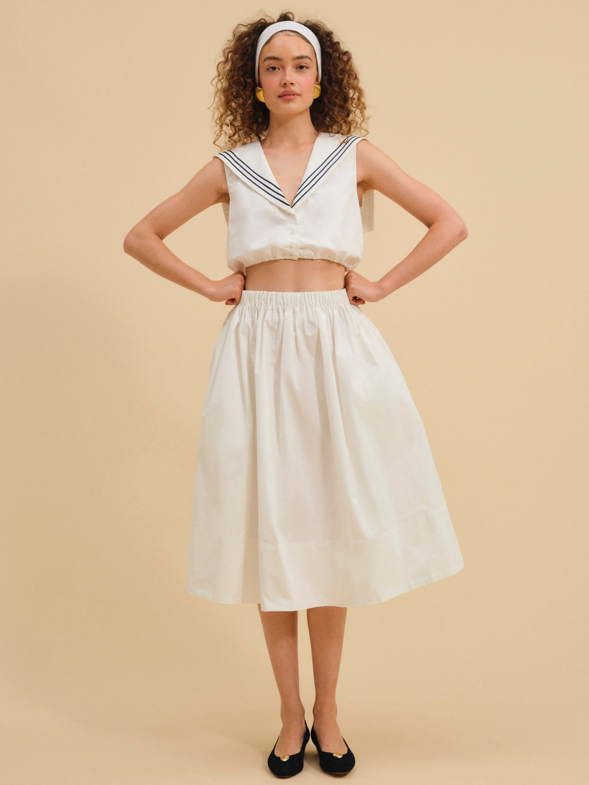 Marella Poplin Midi Skirt White - For Love & Lemons