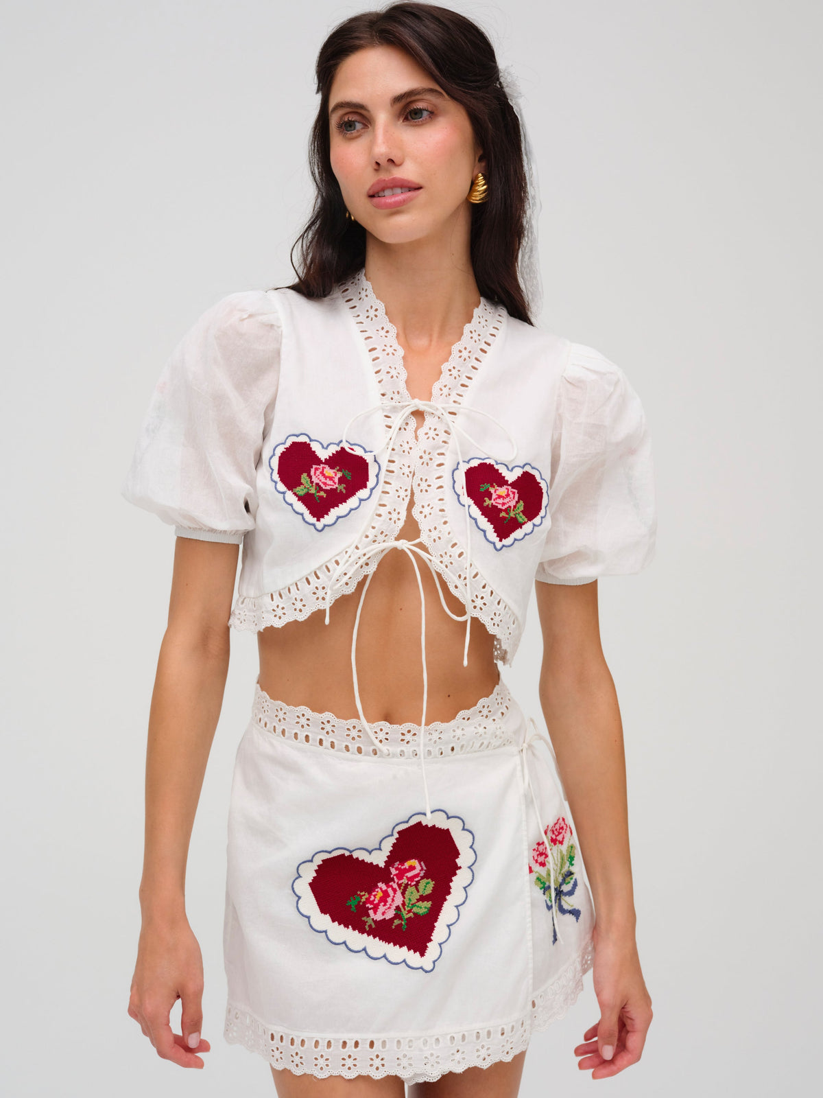 Mi Amore Embroidered Mini Skirt White - For Love & Lemons