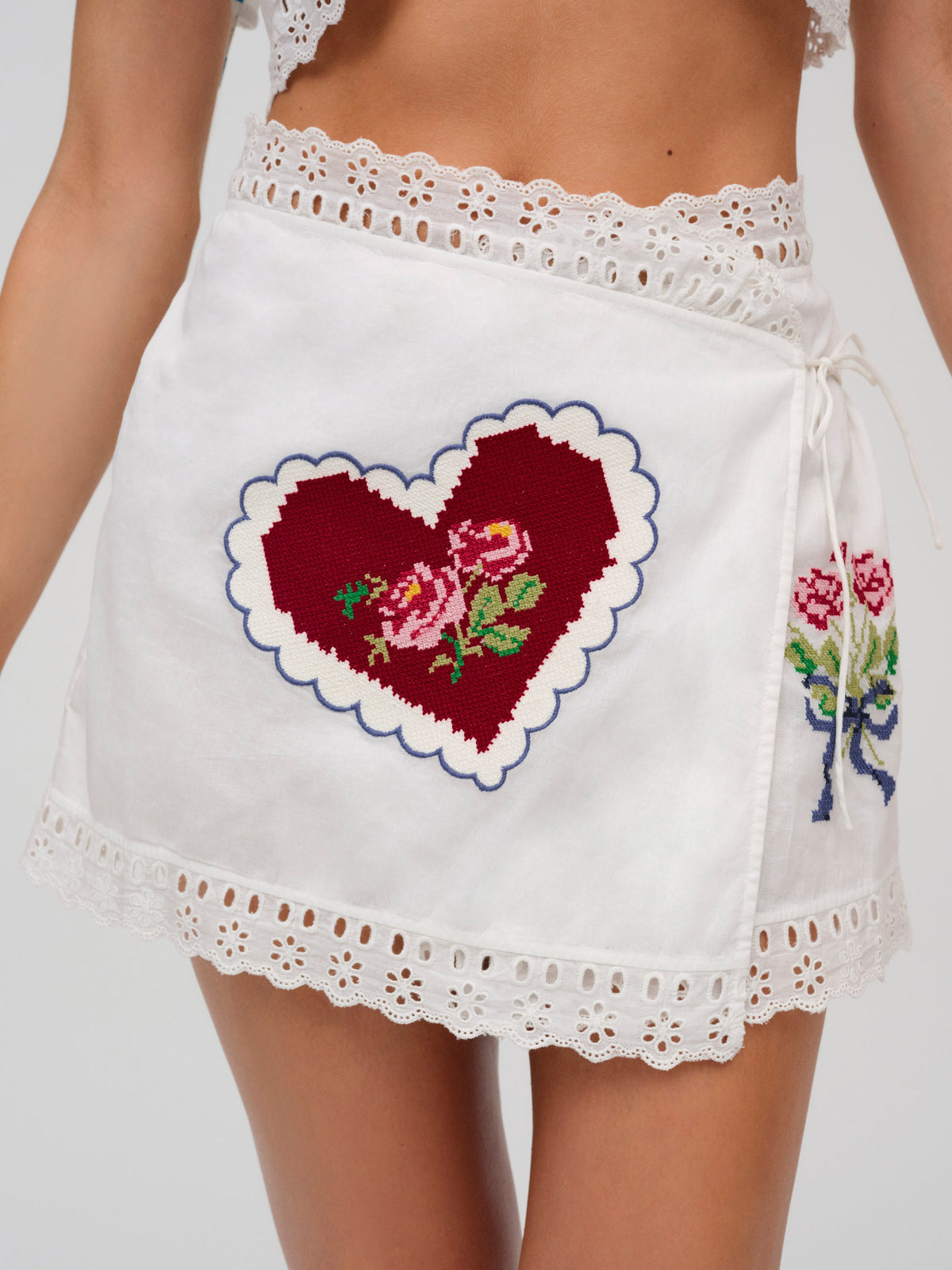 Mi Amore Embroidered Mini Skirt White - For Love & Lemons