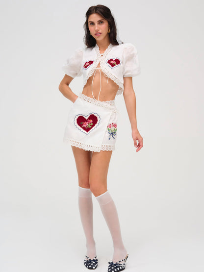 Mi Amore Embroidered Mini Skirt White - For Love & Lemons