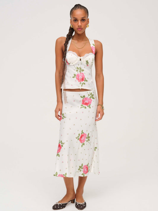 Rosebud Midi Skirt White - For Love & Lemons