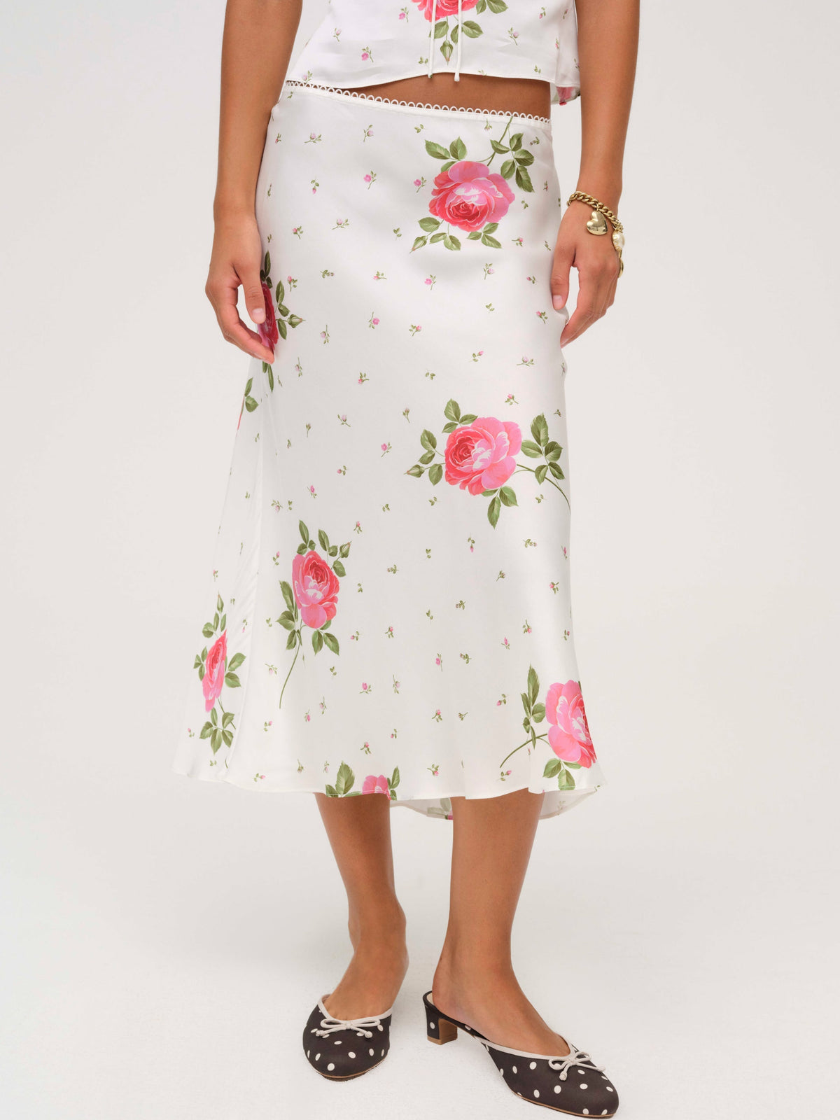 Rosebud Midi Skirt White - For Love & Lemons