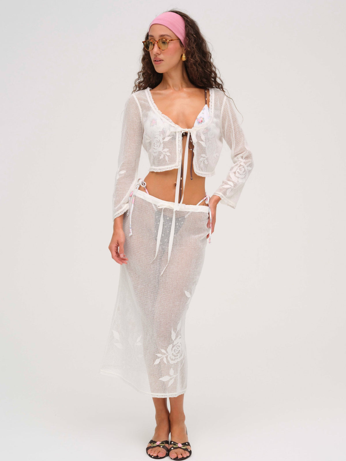 Rose Crochet Midi Skirt White - For Love & Lemons