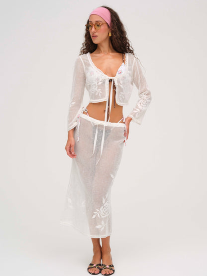 Rose Crochet Midi Skirt White - For Love & Lemons