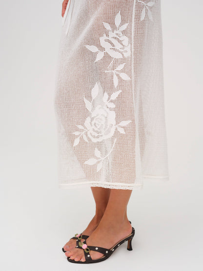 Rose Crochet Midi Skirt White - For Love & Lemons