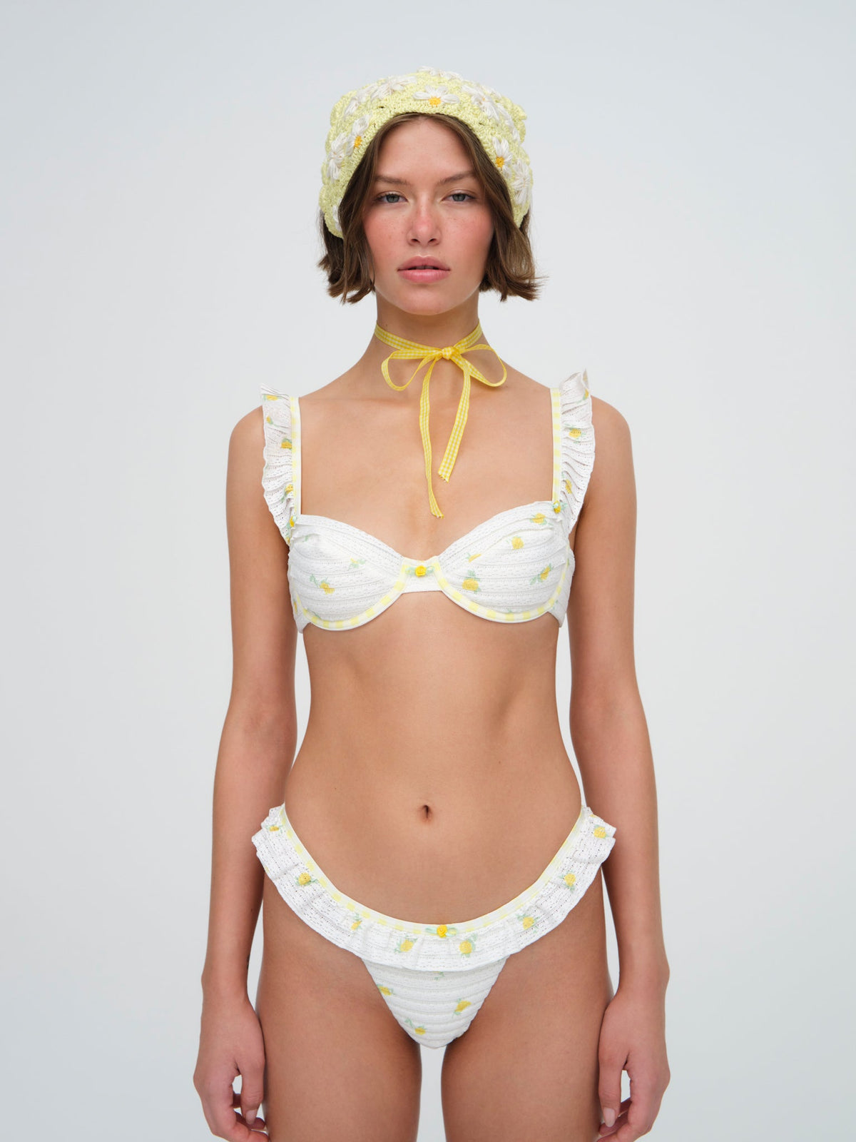 Lilia Ruffle Bikini Bottom White - For Love & Lemons