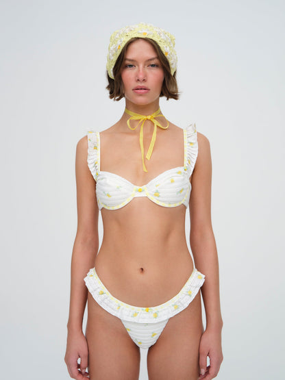 Lilia Ruffle Bikini Bottom White - For Love & Lemons