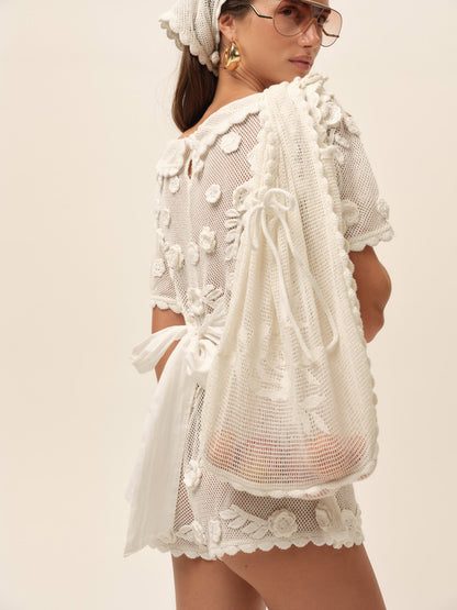 Rose Crochet Tote Bag White - For Love & Lemons