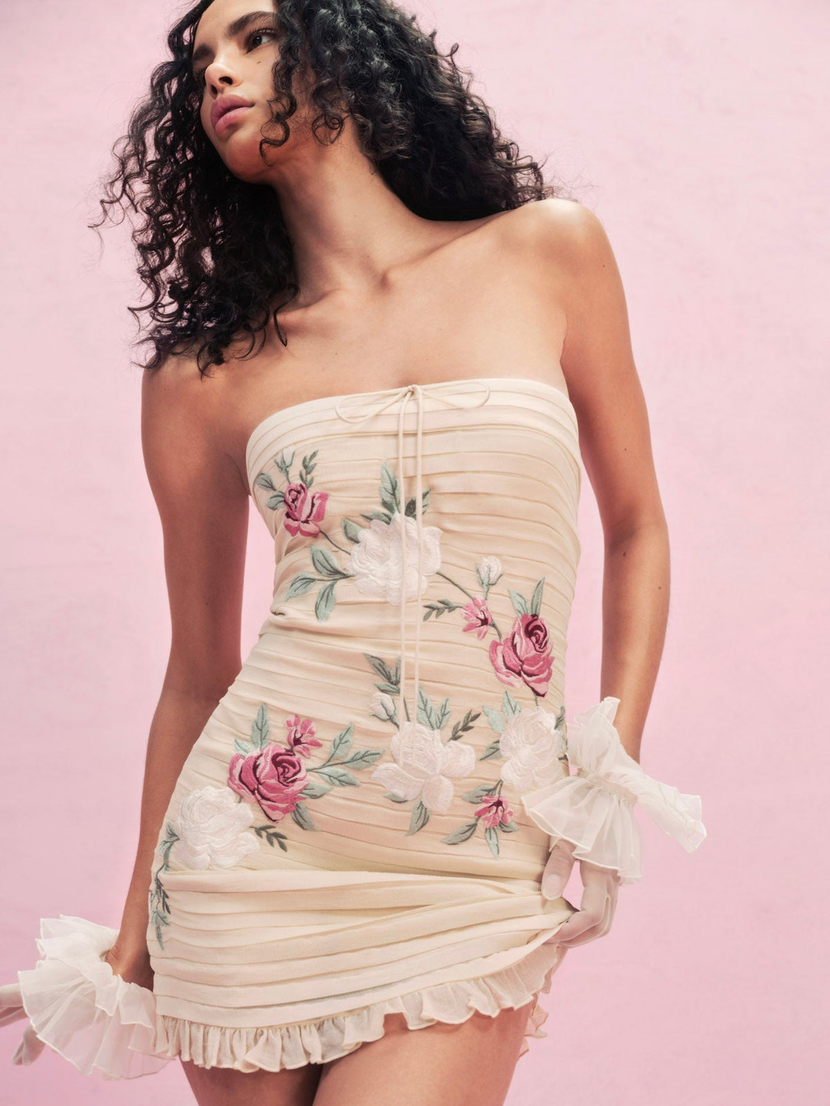 Climbing Rose Embroidered Mini Dress Vintage Cream - For Love & Lemons