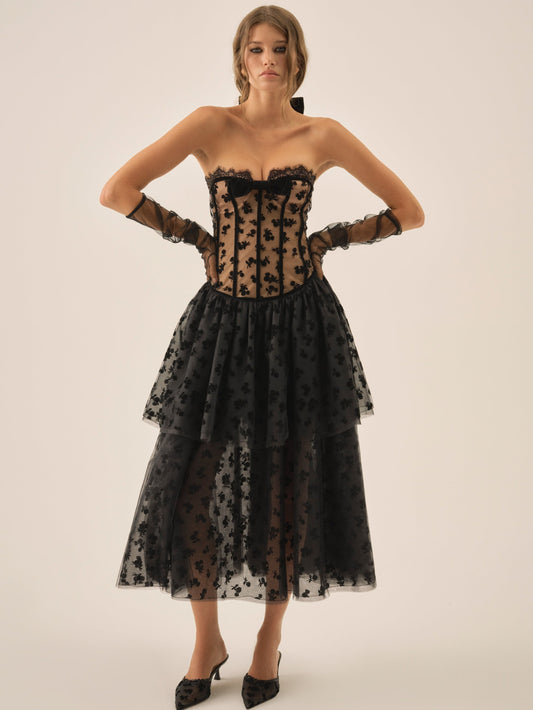 Dionne Midi Dress Black - For Love & Lemons